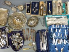 A collection of silver plated ware including cutlery,