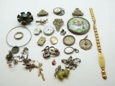 A collection of jewellery to include silver charms, silver ring, silver brooch, a seal,