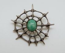 A silver David Andersen Norway brooch in the form of a spider web set with amazonite cabochon,