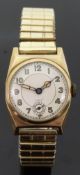 Uno 9ct gold gentleman's military style wristwatch with subsidiary seconds dial,