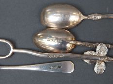 Three various Victorian and later hallmarked silver teaspoons including a twig handled example and
