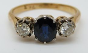 An 18ct gold ring set with a sapphire of approximately 0.