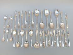 A Victorian six place setting hallmarked silver canteen of dog nose rat tail pattern cutlery