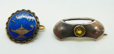 A David Andersen brooch set with blue enamel and I.F.U.