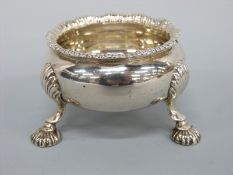 A William IV or Victorian (first year of reign) large hallmarked silver salt raised on three hoof
