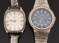 Two Tissot Stylist ladies stainless steel wristwatches both with baton markers,