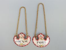 A pair of 19thC enamel bottle tickets, one Port,