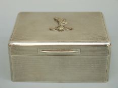 A George V hallmarked silver engine turned Royal Signals interest cigarette box,