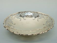 A hallmarked silver pierced pedestal bon bon dish, Sheffield 1965 maker Viners Ltd, height 3.