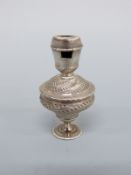 An 18thC three part combined pedestal vinaigrette/pomander, spice box and whistle,