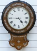 A mid to late 19thC double fusee 8 day English drop dial wall clock,