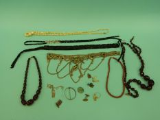 A collection of beads including French jet necklace, mother of pearl, agate,