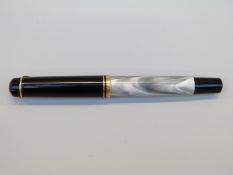 Pelikan fountain pen with grey marbled body and visible reservoir