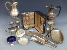 A large quantity of silver plated ware including tankard, salts, tazza, cutlery,