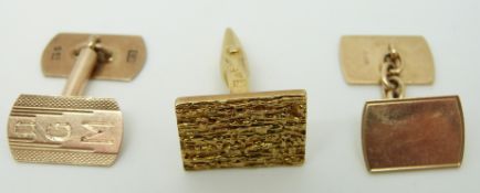 Two 9ct gold cufflinks (6.9g) and an 18ct gold cufflink (5.