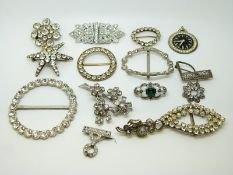 A collection of paste brooches including Victorian examples