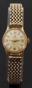 Omega 9ct gold ladies wristwatch with gold hands and markers, on 9ct gold bracelet,
