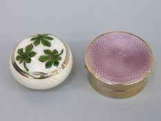 A Victorian hallmarked silver gilt guilloché enamel circular pill box decorated with horse chestnut,