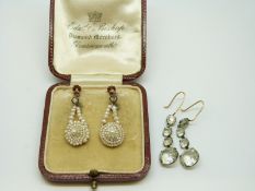 A pair of beaded pearl earrings with 9ct gold backs in original box and a pair of Victorian paste