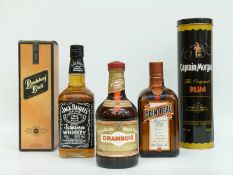 Five bottles of spirits comprising Cointreau 70cl 40% vol, Jack Daniel's 70cl 40% vol,