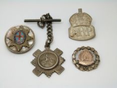 A hallmarked silver ARP brooch, silver Royal Engineers brooch,