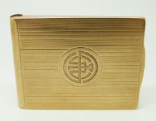 A yellow metal match holder/vesta marked 14k, 26.