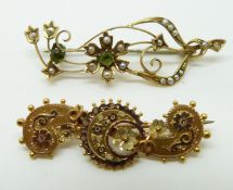A Victorian hallmarked 9ct gold brooch and a 9ct gold Edwardian example set with seed pearls and