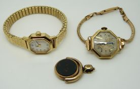 A Victorian yellow metal swivel fob set with blood agate,