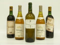 Five bottles of wine comprising two bottles of 1985 Beringer Chardonay,