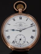 Thomas Russell of Liverpool 9ct gold keyless winding open faced pocket watch with subsidiary