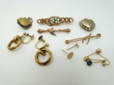 Two 9ct gold brooches, vintage paste items,