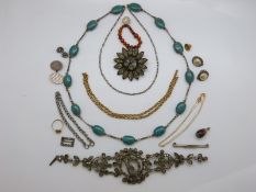 A Irish bracelet and brooch depicting shamrocks, silver necklace, silver earrings, cut steel,