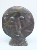 Endronce Rukodzi (1952 Zimbabwe) Shona soapstone sculpture stylised bust of circular flattened form,