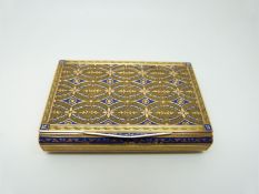 An early 19thC gold snuff box with blue enamel decoration,