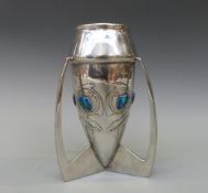 An early 20thC Arts & Crafts Archibald Knox for Liberty & Co Tudric type pewter vase, no 0226,
