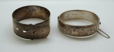 Liberty & Co hallmarked silver bangle with chased decoration and a buckle bracelet