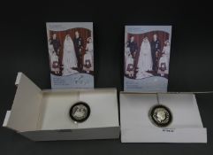 Two silver proof Alderney Diamond Wedding Anniversary crowns with certificates
