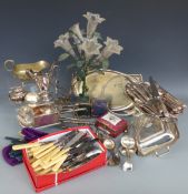A collection of silver plated cutlery including Kings pattern, Ronson and another lighter,