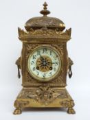 Samuel Marti 19thC brass gilt two train mantel clock, striking on a gong,