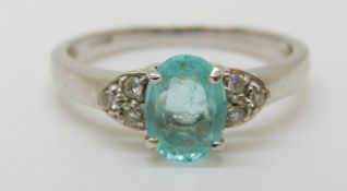 A 9ct white gold ring set with a zircon and diamond (size N)