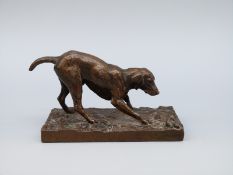 After Antoine -Louis Barye (French 1796-1875) bronze study of a pointer dog on rectangular plinth,