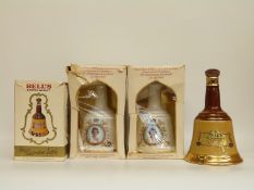 Four Bell's Whisky bells comprising 60th birthday of the Queen 1986 75cl x 2, 26 2/3 fl oz and 37.