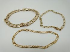 Two 9ct gold bracelets and a plated example (7.