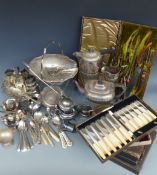 A quantity of silver plated ware including teaware, cutlery,