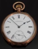 Waltham gold plated keyless winding open faced gentleman's pocket watch with subsidiary seconds