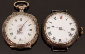 A gentleman's gun metal trench style wristwatch with Roman numerals, gilt dot markers,