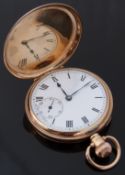 9ct gold gentleman's keyless winding full hunter pocket watch with Roman numerals,