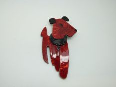 Ric the Terrier 1950s dog brooch by Lea Stein, in red and black, marked Lea Stein, Paris,