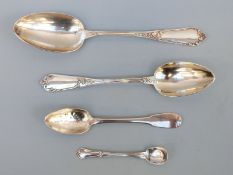 Four various French white metal spoons, longest 20cm,