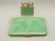 A shagreen cigarette case and matching Mylflam lighter